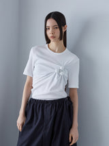 ACHI T-SHIRT ビーズ刺繍アシメトリーTシャツ