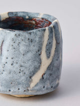 林友加 志野ぐい呑み a(白/グレー 縦縞)箱付き