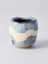 林友加 志野ぐい呑み_c(白/グレー 横縞・丸)箱付き