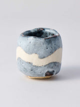 林友加 志野ぐい呑み_c(白/グレー 横縞・丸)箱付き