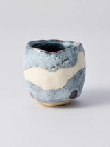 林友加 志野ぐい呑み_c(白/グレー 横縞・丸)箱付き