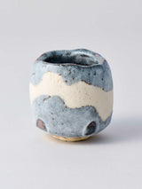 林友加 志野ぐい呑み_c(白/グレー 横縞・丸)箱付き