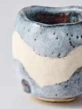 林友加 志野ぐい呑み_c(白/グレー 横縞・丸)箱付き