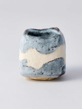 林友加 志野ぐい呑み_d(白/グレー 横縞・四角)箱付き