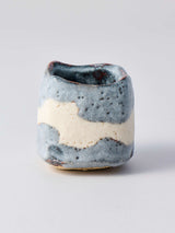 林友加 志野ぐい呑み_d(白/グレー 横縞・四角)箱付き