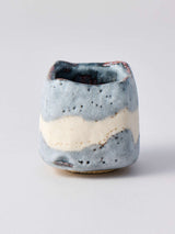 林友加 志野ぐい呑み_d(白/グレー 横縞・四角)箱付き