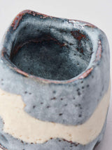 林友加 志野ぐい呑み_d(白/グレー 横縞・四角)箱付き