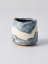 林友加 志野ぐい呑み_b(白/グレー 横縞)箱付き