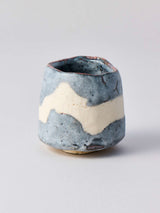 林友加 志野ぐい呑み_b(白/グレー 横縞)箱付き