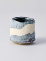 林友加 志野ぐい呑み_b(白/グレー 横縞)箱付き