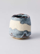 林友加 志野ぐい呑み_b(白/グレー 横縞)箱付き