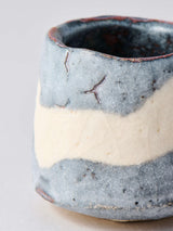 林友加 志野ぐい呑み_b(白/グレー 横縞)箱付き