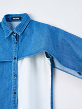 Iconic two-tone washed denim bat sleeve shirt デニムシャツ