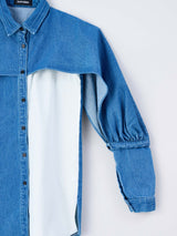 Iconic two-tone washed denim bat sleeve shirt デニムシャツ