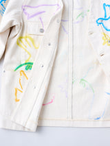 NO COLLAR WORK JEAN JACKET #WHITE DOVE FLOWER ステンシル加工ノーカラーデニムジャケット