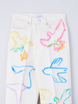 THE JEAN TROUSERS #WHITE DOVE FLOWER ステンシル加工デニムトラウザー