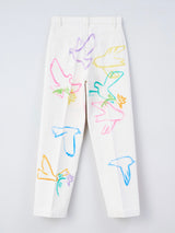 THE JEAN TROUSERS #WHITE DOVE FLOWER ステンシル加工デニムトラウザー