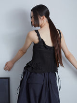 lace up ribbon knit camisole Black ニットキャミソール