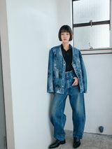 NO COLLAR JEAN JACKET METALLIC BLUE ノーカラーデニムジャケット