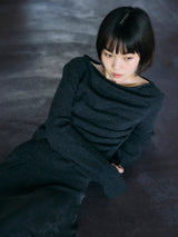 GATHERED WIDE-NECK TOP IN WOOL ギャザードボートネックニットトップ