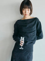 GATHERED WIDE-NECK TOP IN WOOL ギャザードボートネックニットトップ