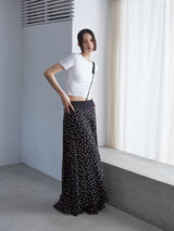 ドット柄シフォンラップロングスカート