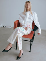 THE JEAN TROUSERS #WHITE DOVE FLOWER ステンシル加工デニムトラウザー