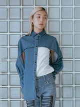Iconic two-tone washed denim bat sleeve shirt デニムシャツ