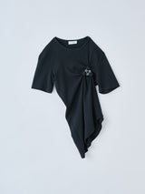 ACHI T-SHIRT ビーズ刺繍アシメトリーTシャツ