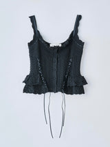 lace up ribbon knit camisole Black ニットキャミソール