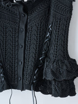 lace up ribbon knit camisole Black ニットキャミソール