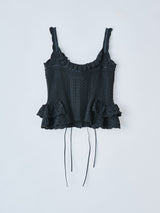 lace up ribbon knit camisole Black ニットキャミソール