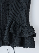 lace up ribbon knit camisole Black ニットキャミソール