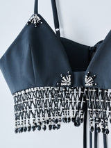 beads fringe bra Black ビーズフリンジブラトップ