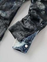 NO COLLAR TRUCKER JACKET ノーカラーレイヤードデニムジャケット(ブラックレース)