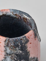 林友加 志野ぐい呑み B(ピンク濃グレ-・縦)木箱付き