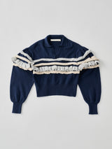 Textured Ruffle Sleeve Polo ラッフルスリーブポロニットトップ