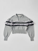 Textured Ruffle Sleeve Polo ラッフルスリーブポロニットトップ