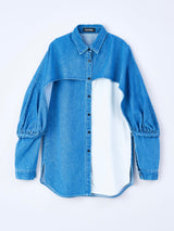 Iconic two-tone washed denim bat sleeve shirt デニムシャツ