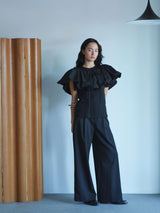 OMOCHI PEPLUM T-SHIRT / Black ペプラムベルト付きTシャツ