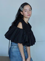 OMOCHI PEPLUM T-SHIRT / Black ペプラムベルト付きTシャツ