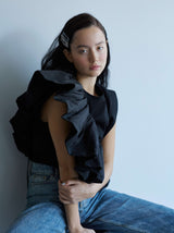 OMOCHI PEPLUM T-SHIRT / Black ペプラムベルト付きTシャツ