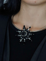 Bijou Flower Pendant Black フラワーモチーフのビジューペンダントトップ