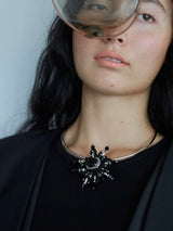 Bijou Flower Pendant Black フラワーモチーフのビジューペンダントトップ