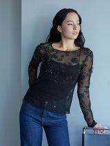 gypsophila embroidery sheer top ビジュー刺繍シアートップ
