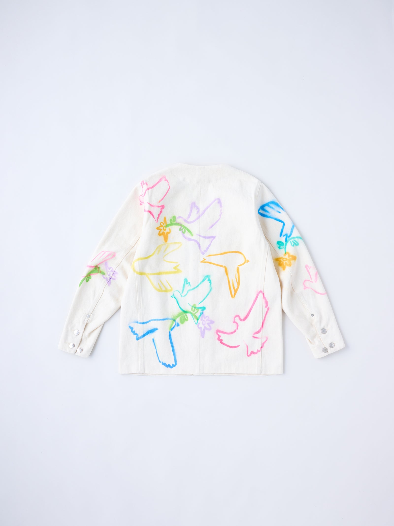 NO COLLAR WORK JEAN JACKET ステンシル加工ノーカラーデニム