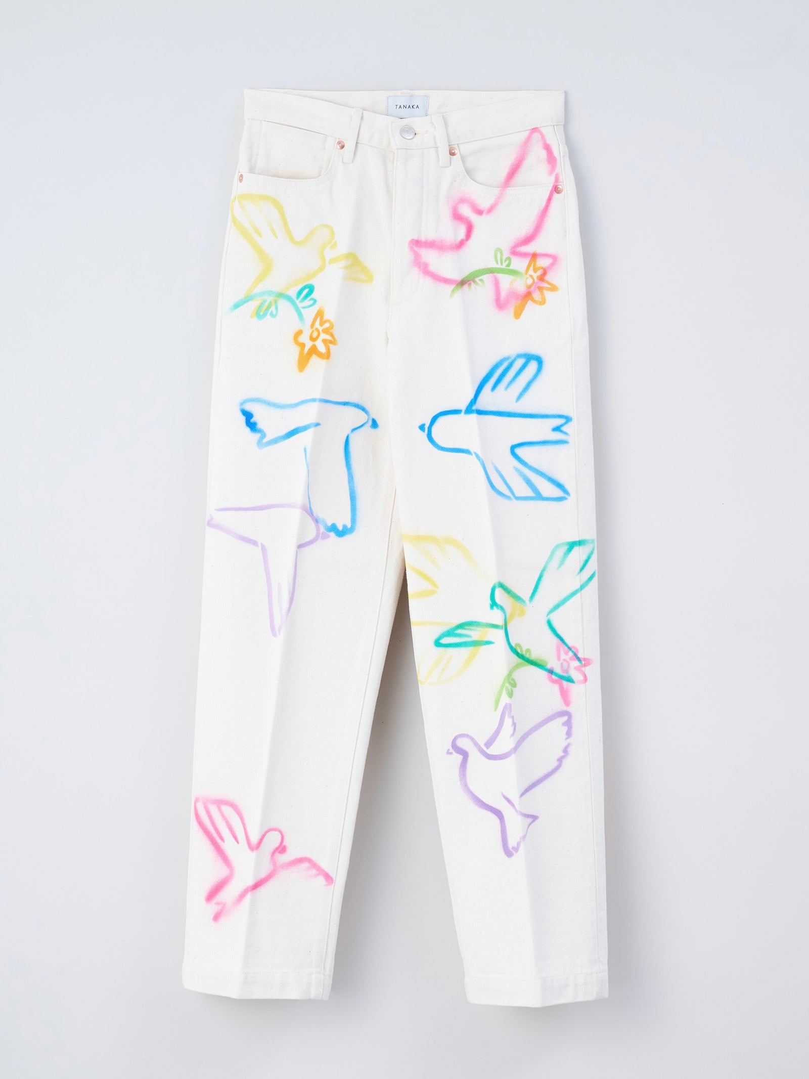THE JEAN TROUSERS #WHITE DOVE FLOWER ステンシル加工デニム