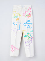 THE JEAN TROUSERS #WHITE DOVE FLOWER  ステンシル加工デニムトラウザー