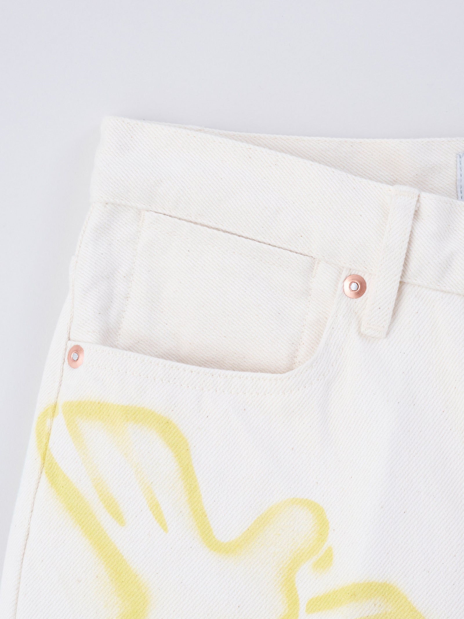 THE JEAN TROUSERS #WHITE DOVE FLOWER ステンシル加工デニム
