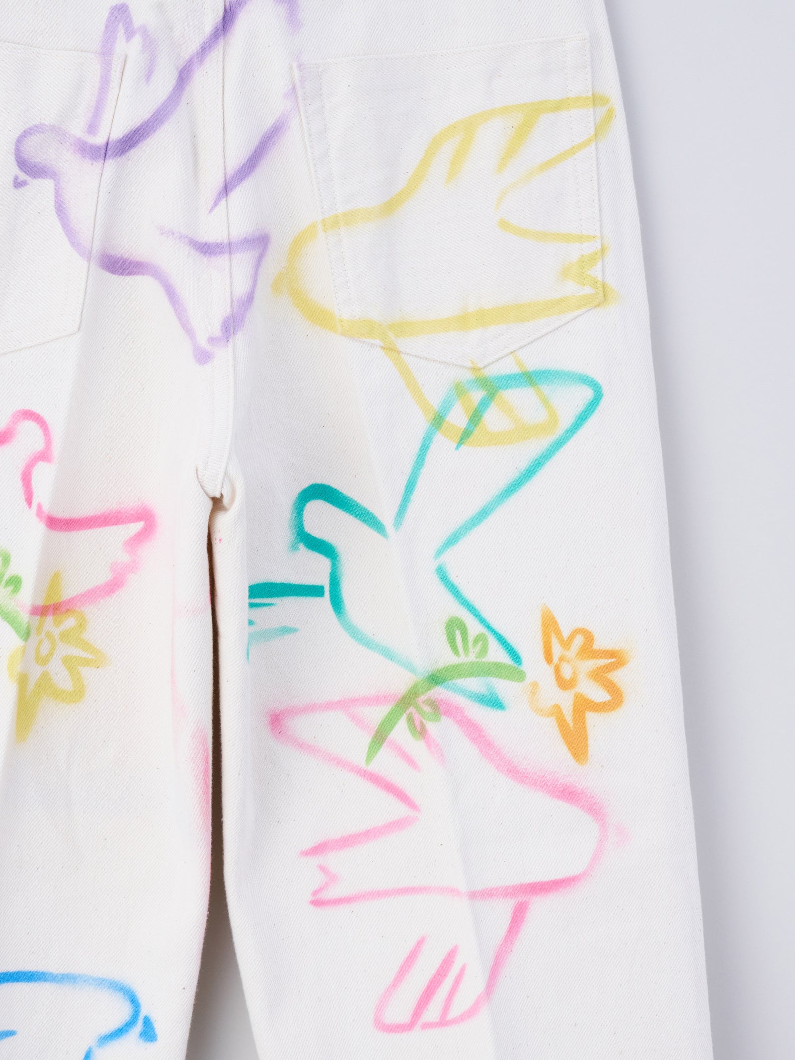 THE JEAN TROUSERS #WHITE DOVE FLOWER ステンシル加工デニム